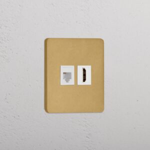 Grove Gniazdo RJ45 i HDMI w pojedynczej ramce – Antyczny mosiądz, Biały