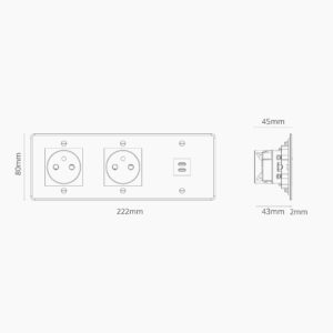 Kew Gniazdo USB-C 30 W i francusko/belgijskie typu E x 2 w potrójnej ramce – Przezroczysty, Czarny