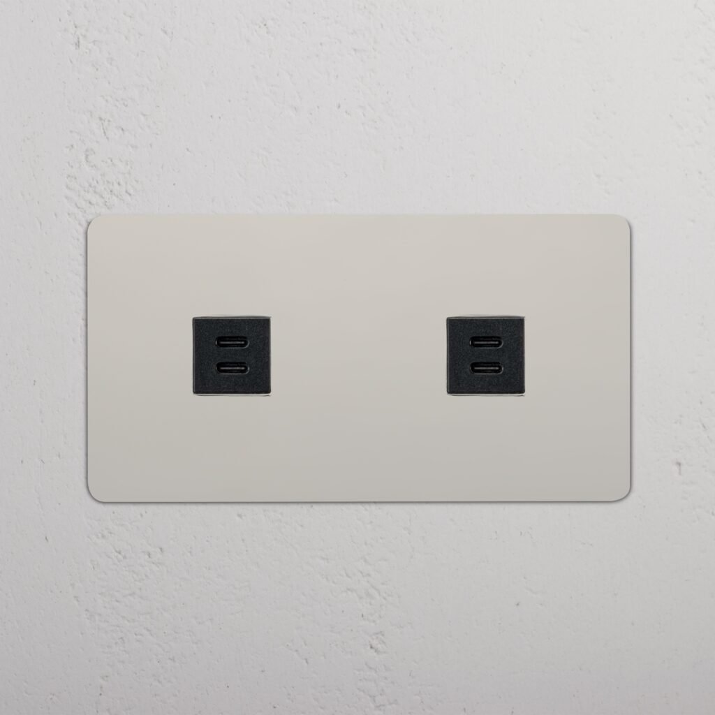 Kew Gniazdo USB-C 30 W x 2 w podwójnej ramce – Polerowany nikiel, Czarny