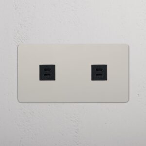 Kew Gniazdo USB-C 30 W x 2 w podwójnej ramce – Polerowany nikiel, Czarny