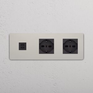 Grove Gniazdo USB-C 30 W i Schuko/Bipasso x 2 w potrójnej ramce – Polerowany nikiel, Czarny