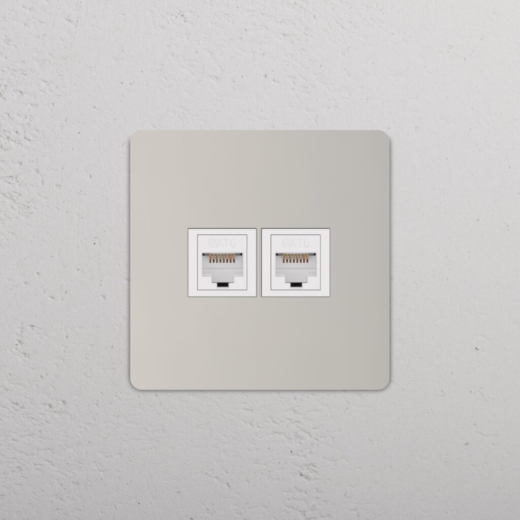 Grove Gniazdo RJ45 x 2 w pojedynczej ramce – Polerowany nikiel, Biały