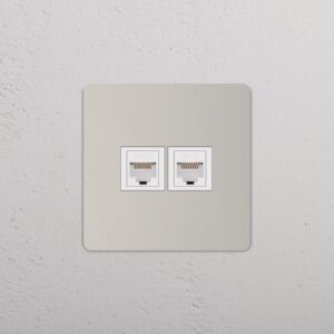 Grove Gniazdo RJ45 x 2 w pojedynczej ramce – Polerowany nikiel, Biały