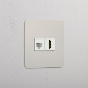 Kew Gniazdo RJ45 i HDMI w pojedynczej ramce – Polerowany nikiel, Biały