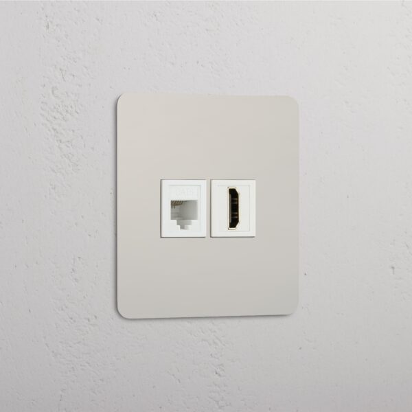 Kew Gniazdo RJ45 i HDMI w pojedynczej ramce – Polerowany nikiel, Biały