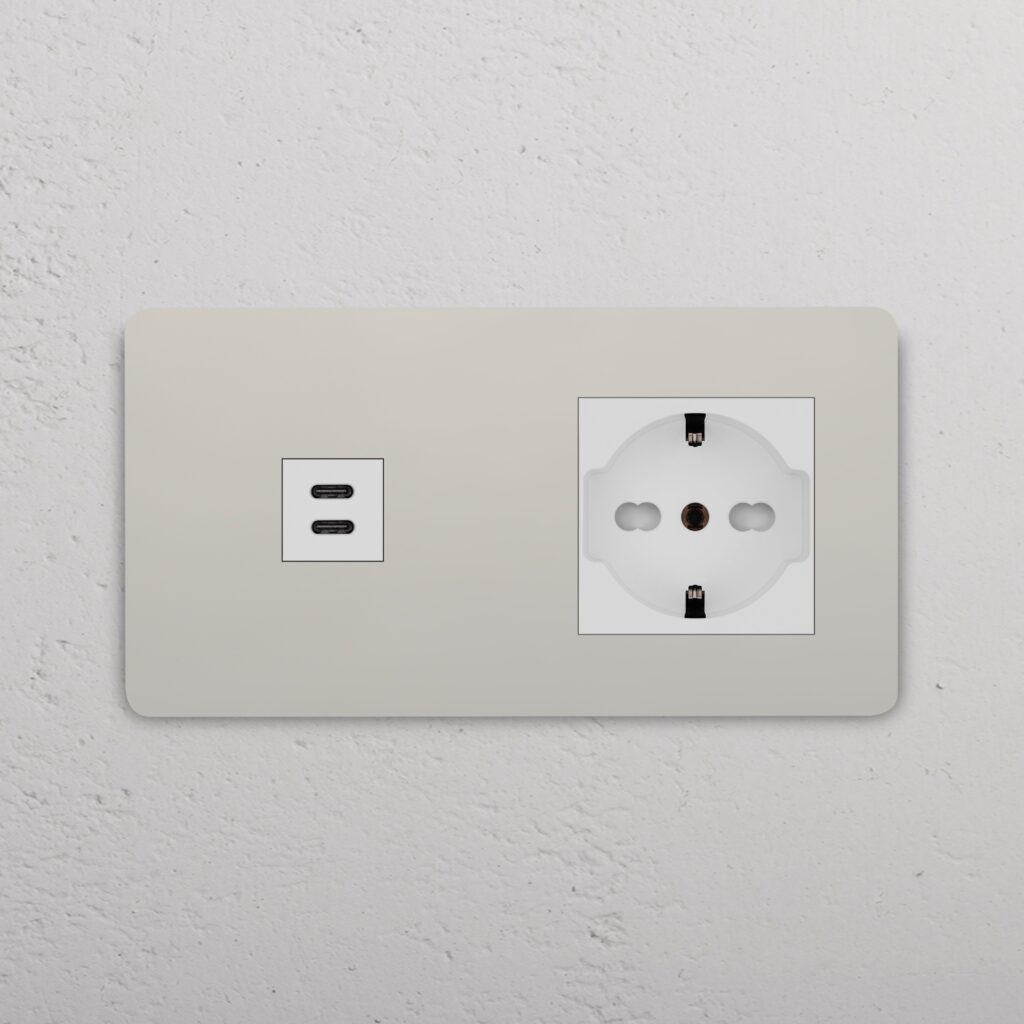 Grove Gniazdo USB-C 30 W i Schuko/Bipasso w podwójnej ramce – Polerowany nikiel, Biały
