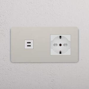 Grove Gniazdo USB-C 30 W i Schuko/Bipasso w podwójnej ramce – Polerowany nikiel, Biały
