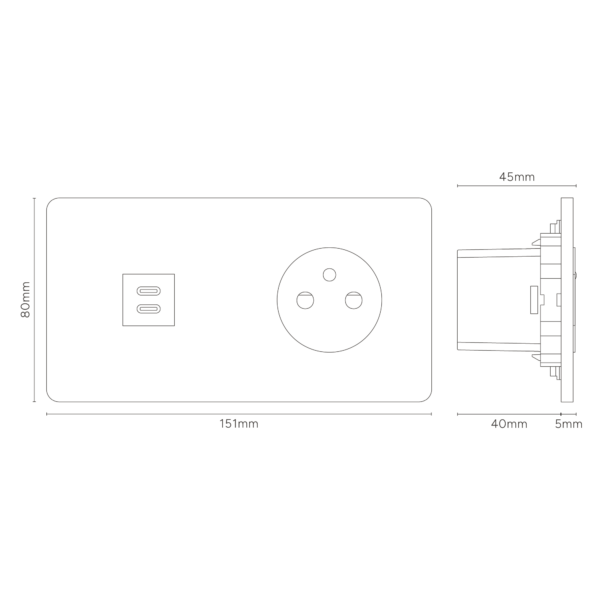 Grove Gniazdo USB-C 30 W i francusko/belgijskie typu E w podwójnej ramce – Satynowy nikiel, Biały