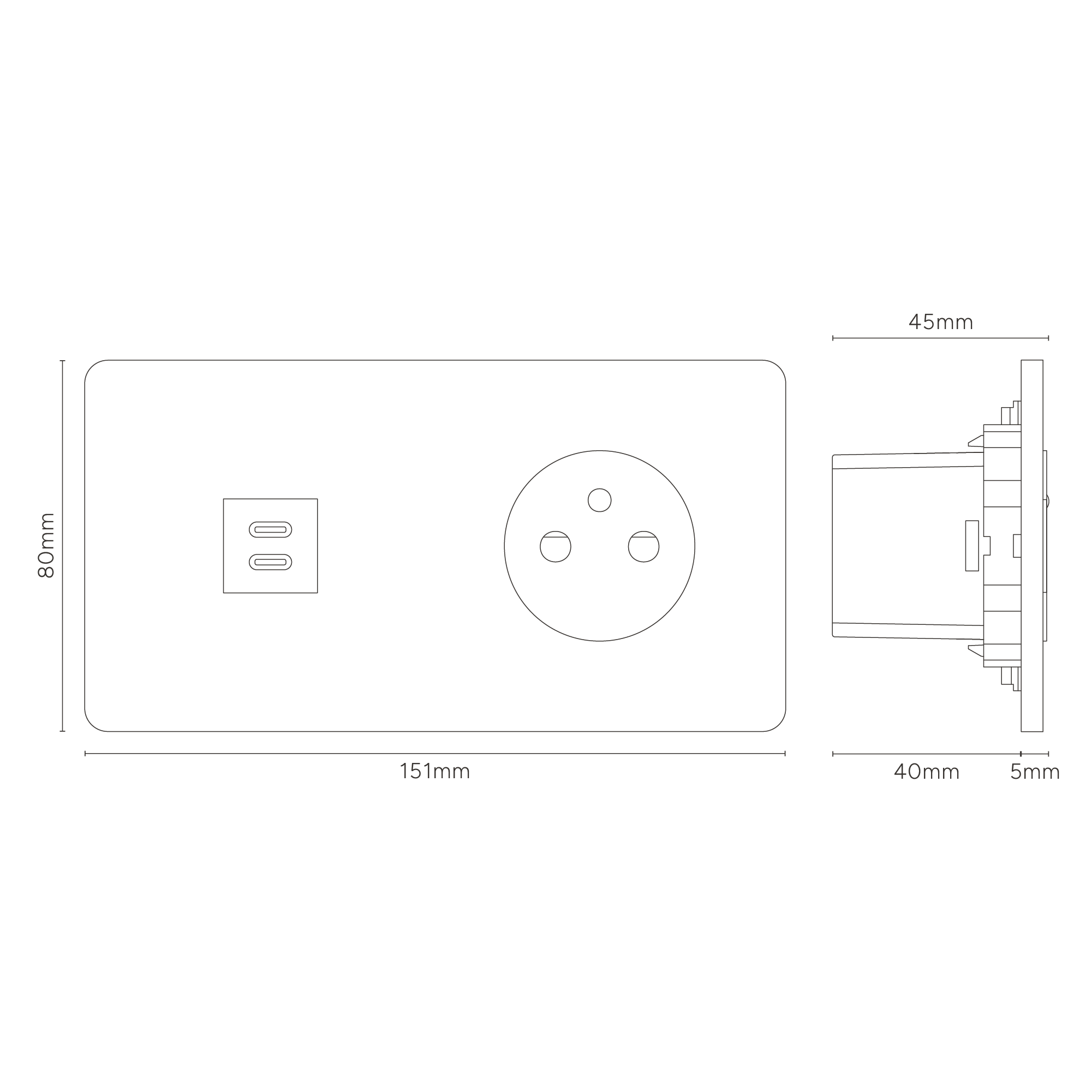 Grove Gniazdo USB-C 30 W i francusko/belgijskie typu E w podwójnej ramce – Satynowy nikiel, Biały