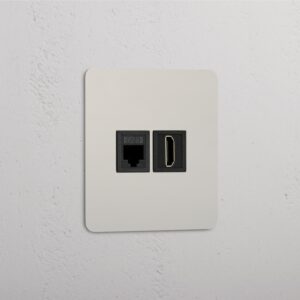 Kew Gniazdo RJ45 i HDMI w pojedynczej ramce – Polerowany nikiel, Czarny