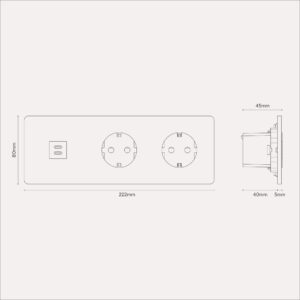 Grove Gniazdo USB-C 30 W i Schuko typu F x 2 w potrójnej ramce – Polerowany nikiel, Czarny