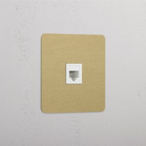 Kew Gniazdo RJ45 w pojedynczej ramce – Antyczny mosiądz, Biały