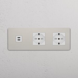Grove Gniazdo USB-C 30 W i Schuko/Bipasso x 2 w potrójnej ramce – Polerowany nikiel, Biały