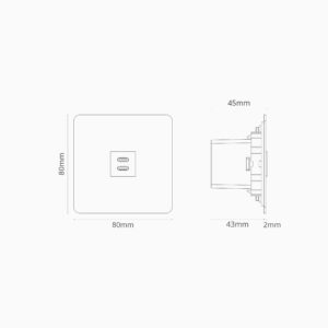 Kew Gniazdo USB-C 30 W w pojedynczej ramce – Antyczny mosiądz, Biały