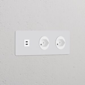 Kew Gniazdo USB-C 30W i szwajcarskie typu J x 2 w potrójnej ramce – Do malowania, Biały