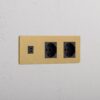 Grove Gniazdo USB-C 30 W i Schuko/Bipasso x 2 w potrójnej ramce – Antyczny mosiądz, Czarny