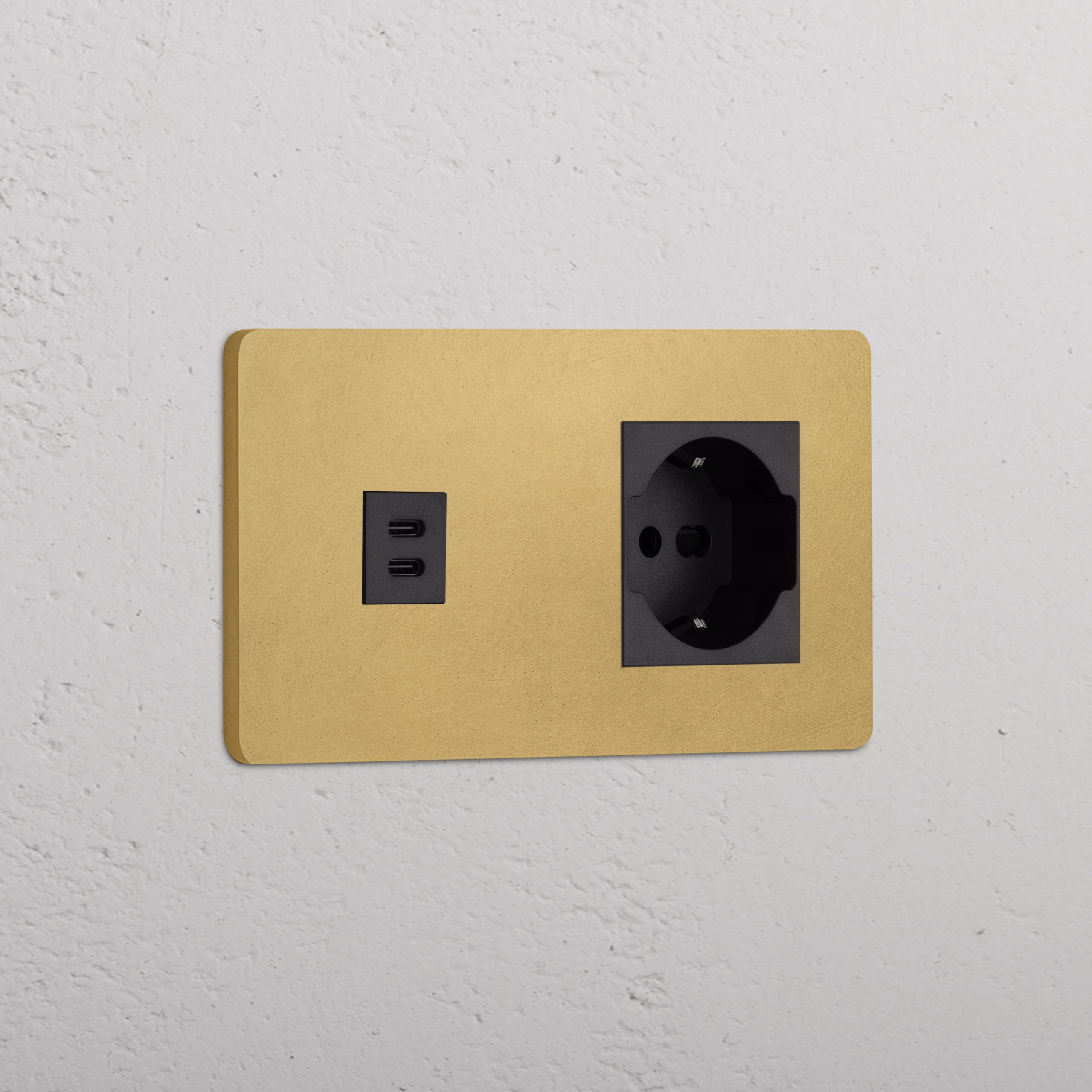 Grove Gniazdo USB-C 30 W i Schuko/Bipasso w podwójnej ramce – Antyczny mosiądz, Czarny