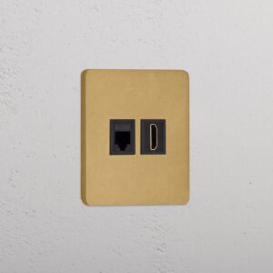 Grove Gniazdo RJ45 i HDMI w pojedynczej ramce – Antyczny mosiądz, Czarny