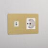 Kew Gniazdo USB-C 30 W i Schuko/Bipasso w podwójnej ramce – Antyczny mosiądz, Biały
