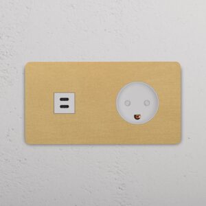 Grove Gniazdo USB-C 30 W i duńskie typu K w podwójnej ramce – Antyczny mosiądz, Biały