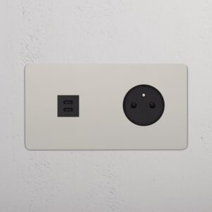 Kew Gniazdo USB-C 30 W i francusko/belgijskie typu E w podwójnej ramce – Polerowany nikiel, Czarny