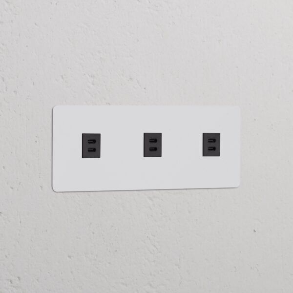 Kew Gniazdo USB-C 30 W x 3 w potrójnej ramce – Do malowania, Czarny