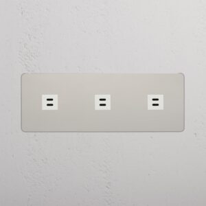 Kew Gniazdo USB-C 30 W x 3 w potrójnej ramce – Polerowany nikiel, Biały