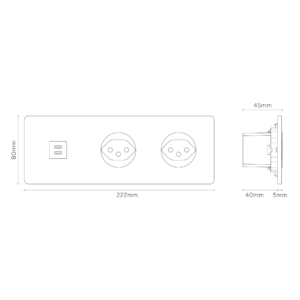 Grove Gniazdo USB-C 30W i szwajcarskie typu J x 2 w potrójnej ramce – Brąz, Czarny