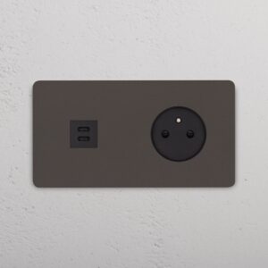 Grove Gniazdo USB-C 30 W i francusko/belgijskie typu E w podwójnej ramce – Brąz, Czarny