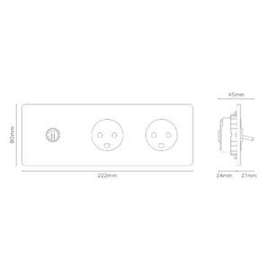 Grove Włącznik dźwigniowy i gniazdo duńskie typu K x 2 w potrójnej ramce – Polerowany nikiel, Czarny