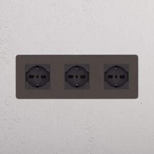 Kew Gniazdo Schuko/Bipasso x 3 w potrójnej ramce – Brąz, Czarny