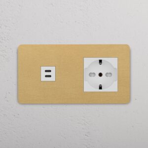 Grove Gniazdo USB-C 30 W i Schuko/Bipasso w podwójnej ramce – Antyczny mosiądz, Biały