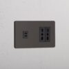 Grove Gniazdo USB-C 30 W i Bipasso x 2 w podwójnej ramce – Brąz, Czarny