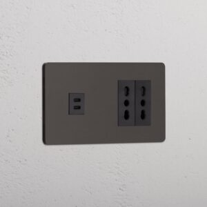 Grove Gniazdo USB-C 30 W i Bipasso x 2 w podwójnej ramce – Brąz, Czarny