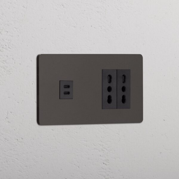 Grove Gniazdo USB-C 30 W i Bipasso x 2 w podwójnej ramce – Brąz, Czarny