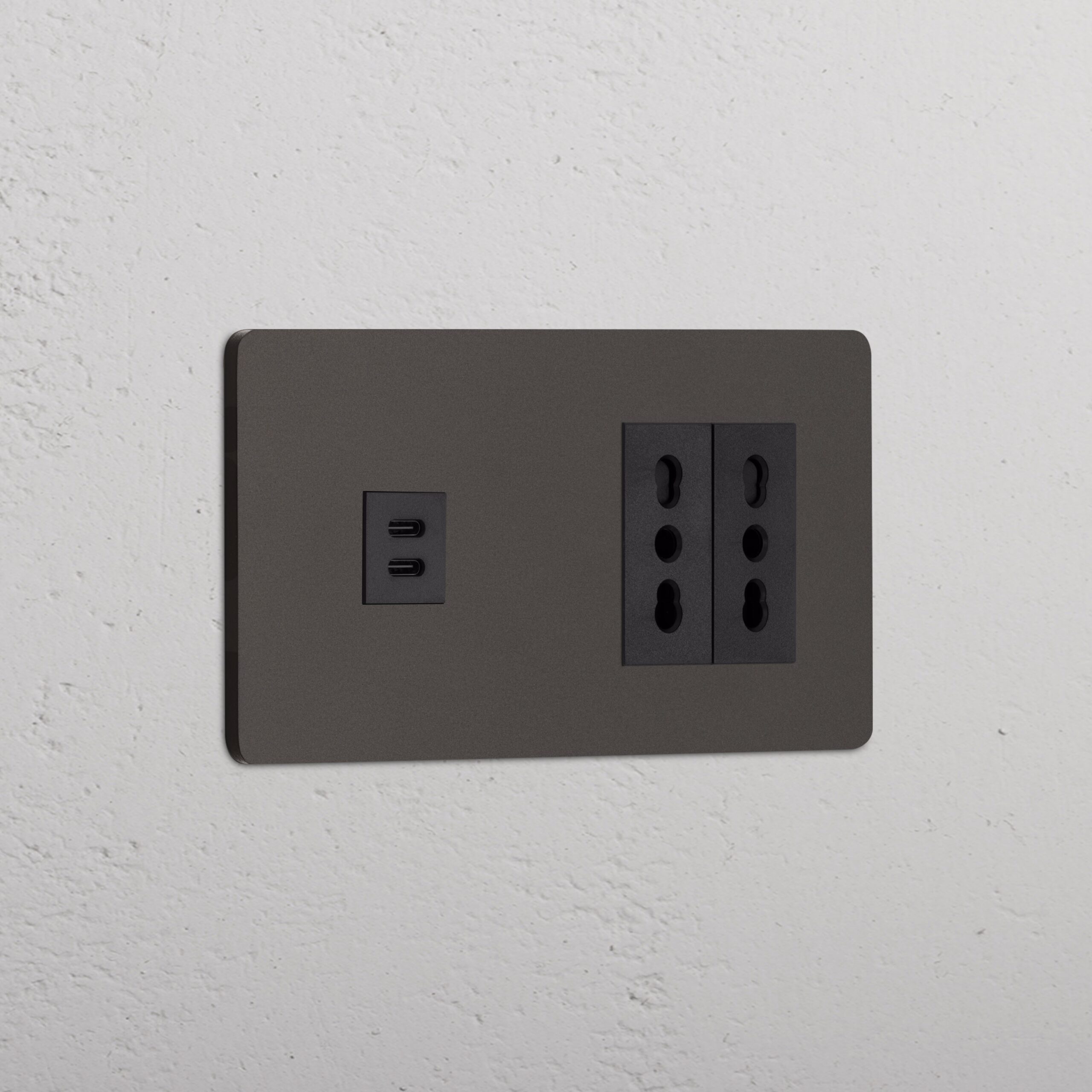 Grove Gniazdo USB-C 30 W i Bipasso x 2 w podwójnej ramce – Brąz, Czarny
