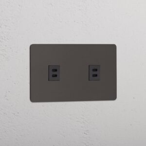 Kew Gniazdo USB-C 30 W x 2 w podwójnej ramce – Brąz, Czarny