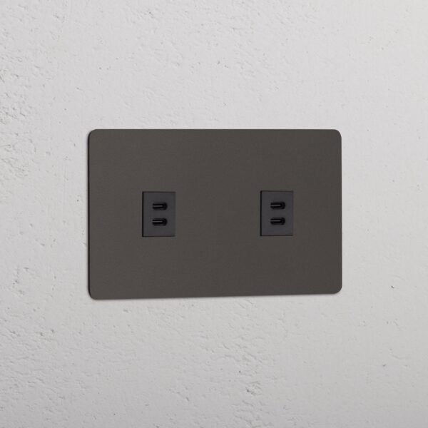 Kew Gniazdo USB-C 30 W x 2 w podwójnej ramce – Brąz, Czarny