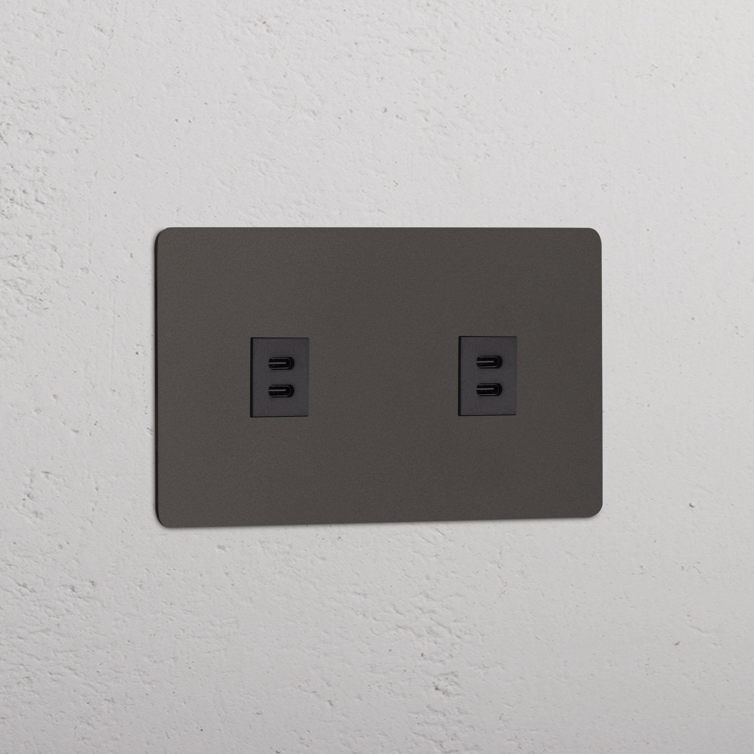 Kew Gniazdo USB-C 30 W x 2 w podwójnej ramce – Brąz, Czarny