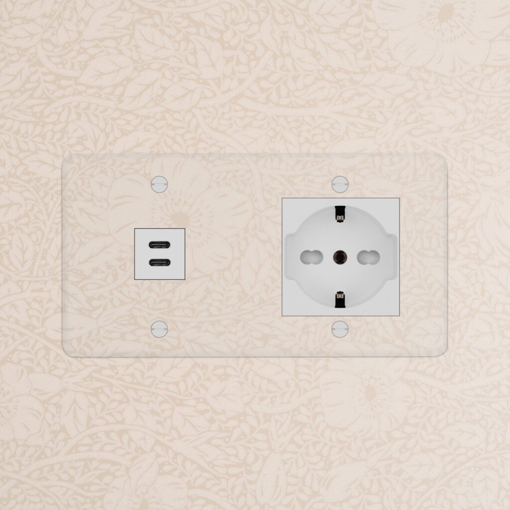 Kew Gniazdo USB-C 30 W i Schuko/Bipasso w podwójnej ramce – Przezroczysty, Biały