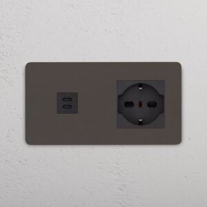 Grove Gniazdo USB-C 30 W i Schuko/Bipasso w podwójnej ramce – Brąz, Czarny