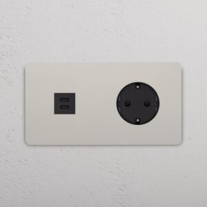 Grove Gniazdo USB-C 30 W i Schuko typu F x 2 w podwójnej ramce – Polerowany nikiel, Czarny