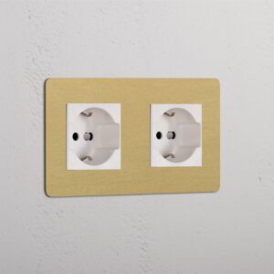 Kew Gniazdo Schuko/Bipasso x 2 w podwójnej ramce – Antyczny mosiądz, Biały