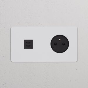 Kew Gniazdo USB-C 30 W i francusko/belgijskie typu E w podwójnej ramce – Do malowania, Czarny