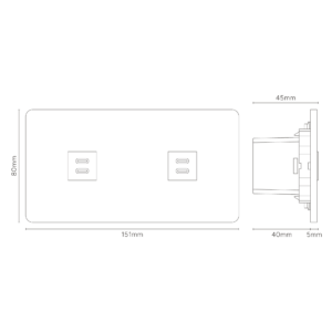Grove Gniazdo USB-C 30 W x 2 w podwójnej ramce – Brąz, Czarny