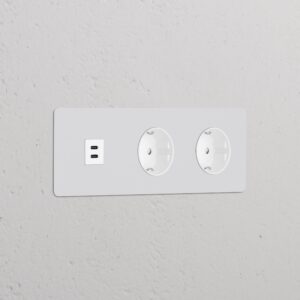 Kew Gniazdo USB-C 30 W i Schuko typu F x 2 w potrójnej ramce – Do malowania, Biały