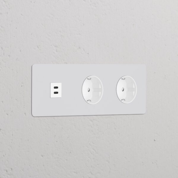 Kew Gniazdo USB-C 30 W i Schuko typu F x 2 w potrójnej ramce – Do malowania, Biały