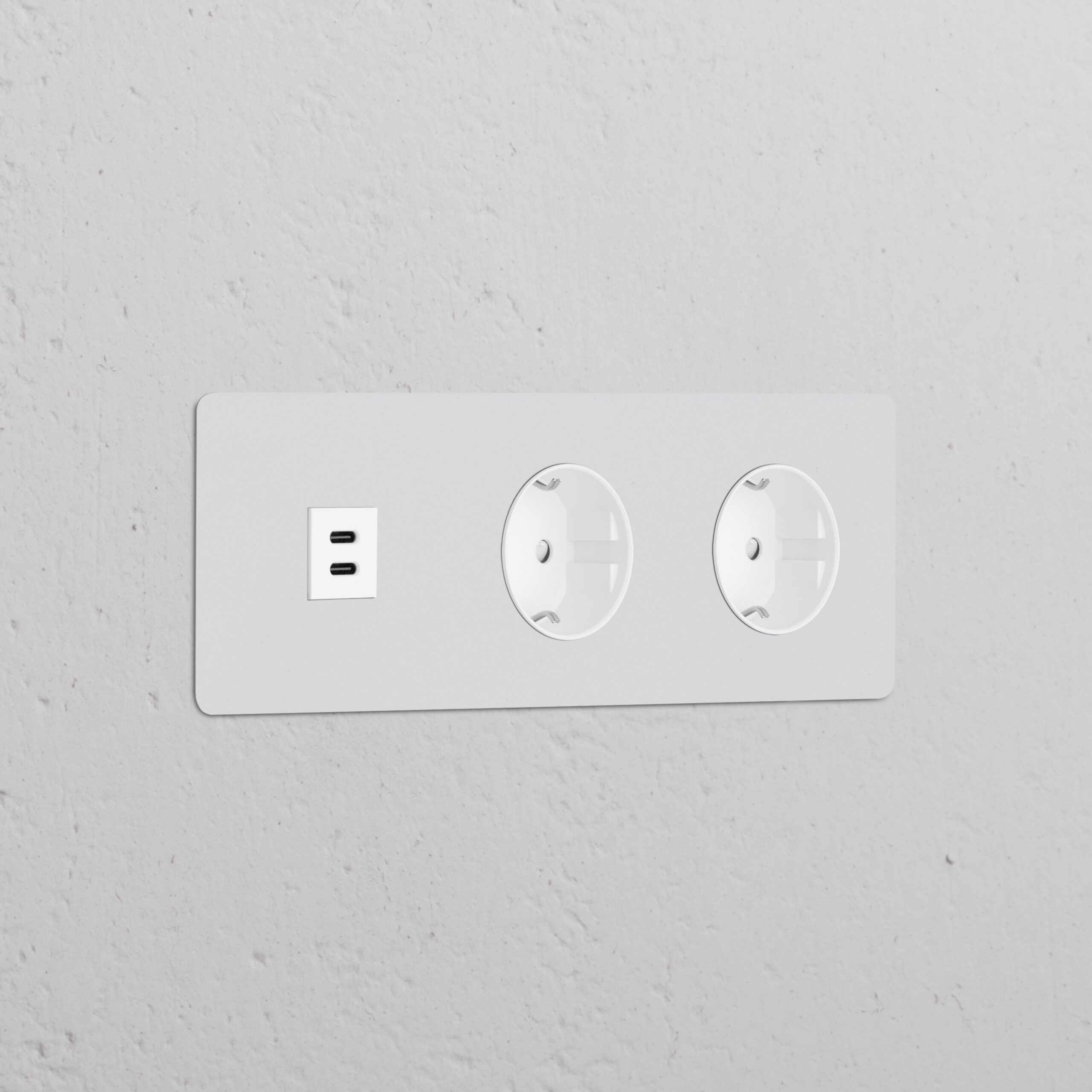 Kew Gniazdo USB-C 30 W i Schuko typu F x 2 w potrójnej ramce – Do malowania, Biały