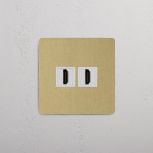Kew Gniazdo HDMI x 2 w pojedynczej ramce – Antyczny mosiądz, Biały