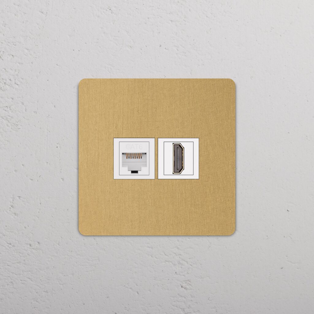 Grove Gniazdo RJ45 i HDMI w pojedynczej ramce – Antyczny mosiądz, Biały